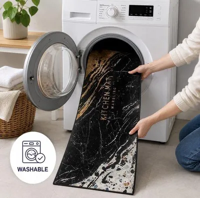 Produktbild von Unyqoos® Küchenläufer 80x200 cm – 100% Polyester, Latex-Antirutschunterseite, waschbar 30°C, wasserabweisend & antibakteriell, für Küche & Flur, fußbodenheizung geeignet