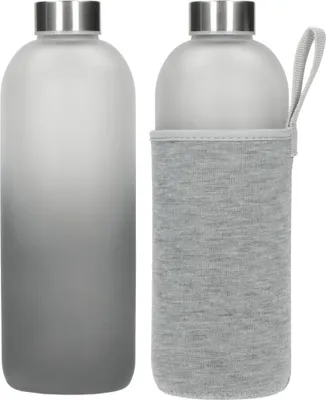 Produktbild von Glasflasche mit Hülle "Iced" Wasserflasche Getränkeflasche Trinkflasche mit Hülle 1,0l transparent/grauTransparent