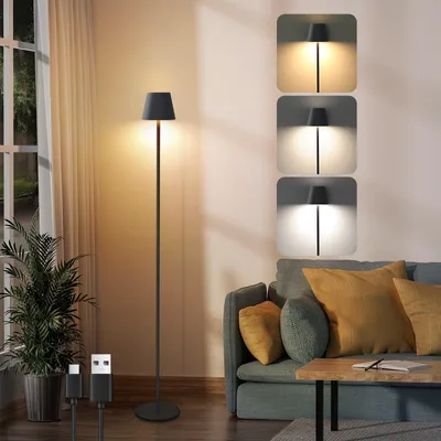 Image de ZMH Lampadaire Salon LED Lampadaire noir à intensité variable Lampadaire moderne USB rechargeable Lampe de sol avec 3 températures de couleur pour la chambre à coucher, le bureau et le bureau 125 cm