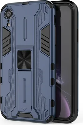 Produktbild von iPhone XR Hülle, Dual Layer PC TPU Bumper Stoßfest Ständer Schutzhülle für iPhone XR Blau