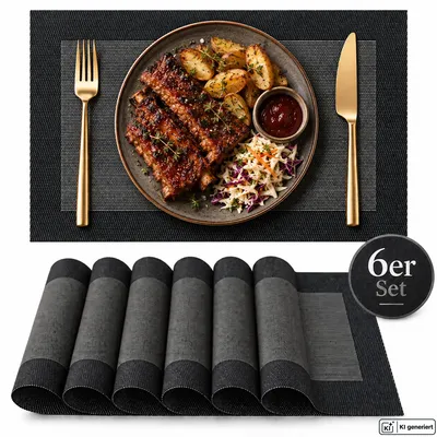Produktbild von Tischset 6er Set Platzdeckchen Platzset Abwaschbar Platzmatten Küche PVC Schwarz