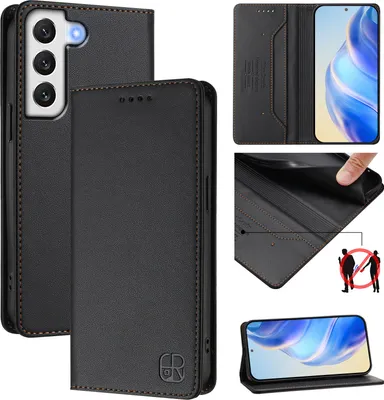 Produktbild von Lederhülle für Samsung Galaxy S22+ 5G Hülle Flip Brieftasche Kartenfächern Ständer Schutzhülle Schwarz