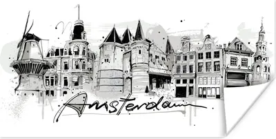 Produktbild von MuchoWow® Poster Amsterdam - Schwarz - Weiß 80x40 cm - Wanddeko