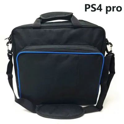 A black messenger bag with blue trim, suitable for carrying a PS4 Pro console.