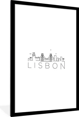 Produktbild von MuchoWow® MuchoWow® Gerahmtes Poster Skyline "Lissabon" vor weißem Hintergrund 60x90 cm - Poster mit zchwarzem Bilderrahmen - Dekoration - Wandposter Wohnzimmer - Hochwertig