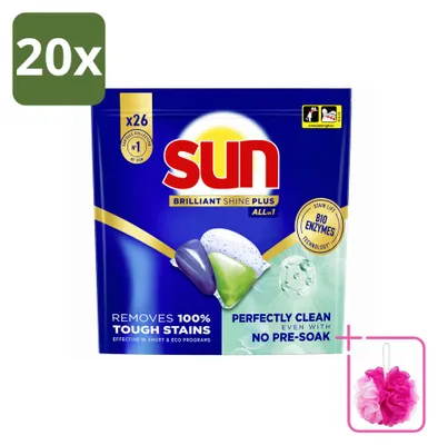 Produktbild von 20 x Sun Brilliant Shine+ All-in-1 Spülmaschinentabs - Sparpackung - 20 Stücke