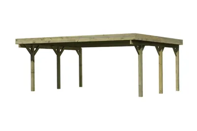 Productafbeelding van Karibu Dubbele carport Classic 1 + Stalen dakconstructie, houten carport, overkapping, 22,24 m², plat dak