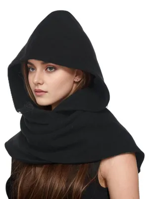 Produktbild von Schal mit Kapuze Uni Retro Halstuch Cape Überwurf Winddicht Warm Schwarz XXL