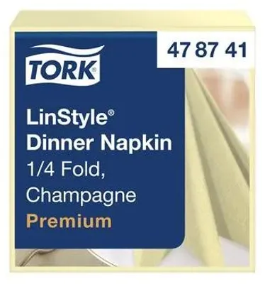 Servítky, priemyselne kompostovateľné, 1/4 ohyb, 1-vrstvové, 39x39 cm, Premium, TORK "LinStyle", šampanské