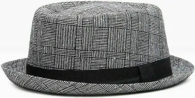 Produktbild von Damen Herren Pork Pie Hut Kappe Freizeit Band Krempe Vintage Retro Grau