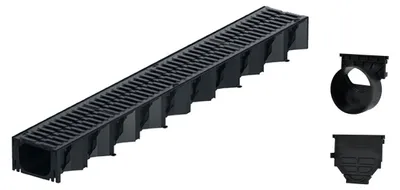 Produktbild von 1m ACO Hexaline 2.0 Entwässerungsrinne mit 2 Gussrosten á 0,5m Ablauf horizontal Bodenrinne Terrassenrinne