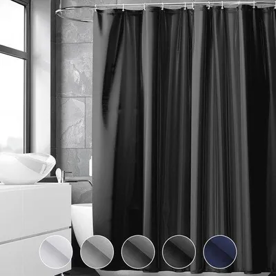 Imagen del producto de Cortina de ducha negra, resistente al moho, lavable, de secado rápido e impermeable, de 180 x 220 cm