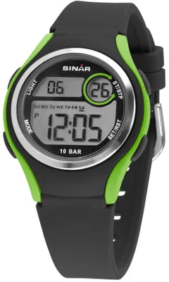 Produktbild von SINAR Jugenduhr Armbanduhr Digital Quarz Uni Silikonband XE-64-3 schwarz grün