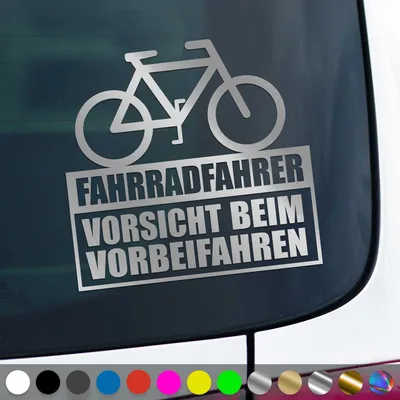Produktbild von PantherPixel Fahrradfahrer Aufkleber Vorsicht Beim Vorbeifahren Sticker Auto Geschenkidee Farbe Silber