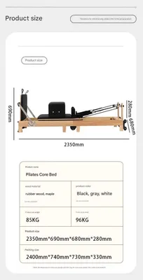 Obrázok produktu pre Pilates Reformer – skladací domáci trenažér – úspora miesta – nastaviteľný odpor – drevený rám s čalúnením zPolyuretánkože – čierny
