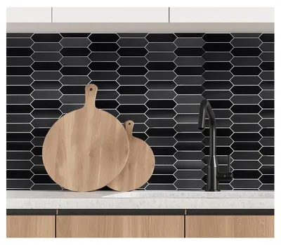 Image de Lot de 12 Crédences Adhésives Rigides Hexagone Marbre Noir 32,5 x 32,5 cm - 1,27 m²
