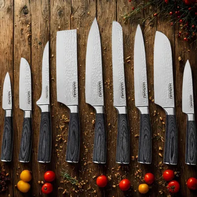 Produktbild von Set Küchenmesser HK-39202 - 9 Stück in Grau | Hochwertige Küchenutensilien KP39202