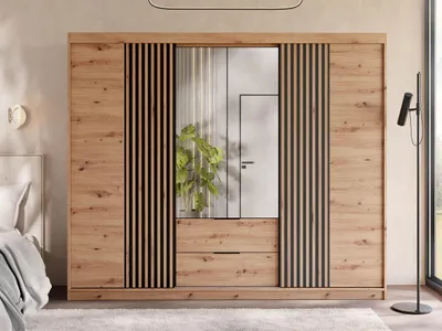 Obrázek produktu pro Vysoká šatní skříň 250 cm se zrcadlem AFESI - dub artisan