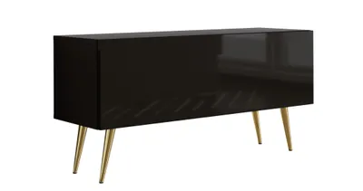 Produktbild von TV-SCHRANK : Mattschwarz / Schwarz glänzend Goldene Beine, 100 x 52 x 32 cm