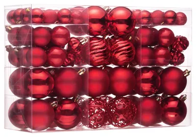 Kerstballen 100er Set, rot, Kunststoff, Weihnachtsbaumdeko