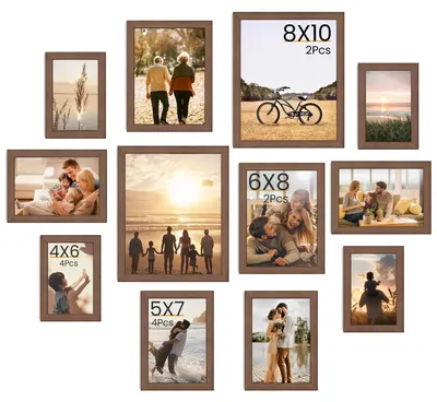 Productafbeelding van Feihorrm set van 12 fotolijsten van walnoothout - Verschillende formaten, geschikt voor wandmontage en voor op tafel
