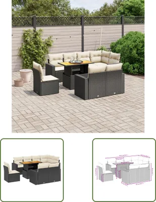Produktbild von The Living Store 9-tlg. Garten-Sofagarnitur mit Kissen Schwarz Poly Rattan