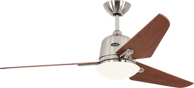 Produktbild von Energiespar Deckenventilator mit Beleuchtung und Fernbedienung Eco Aviatos 132 cm Chrom gebürstet / Kirschbaum