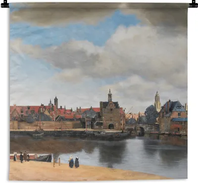 Produktbild von MuchoWow® Wandteppich Wandbehang Vermeer - Stadt - Alte Meister - Kunst 150x150 cm Tapisserie Dekoration Wandtuch - Wohnaccessoires - Modernes