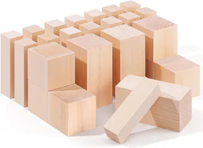 Schnitzholz-Set, 24 Stück, Lindenholz, 3 Größen, für Kinder & Erwachsene