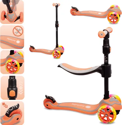 Produktbild von Kinder Roller Kinderscooter Dreiradscooter mit LED Räder 2-Rädern Hinterbremsen Höhenverstellbare bis 50kg belastbar Aprikose