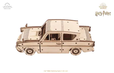 Productafbeelding van Vliegende Ford Anglia houten modelauto met veer aandrijving