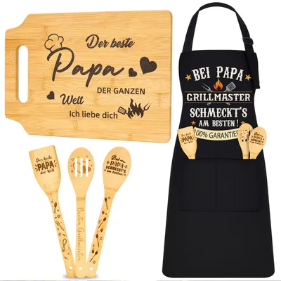 5-in-1 Papa-Grill-Set: Schürze, Schneidebrett & 3 Kochlöffel