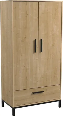 Produktbild von Kleiderschrank mit 2 Türen und 1 Schublade, Nachbildung Eiche und Mattschwarz Craft - H180,1 cm