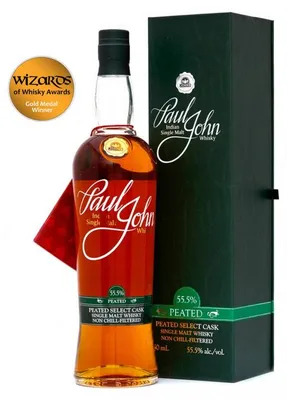 Image de Paul John PEATED SELECT CASK Indian Single Malt Whisky 55,5% Vol. 0,7l en boîte cadeau