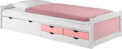 Produktbild von Bett mit Stauraum ANDREA weiss/rosa 90x200 cm (B x L) 4 Schubladen Kiefer massiv, Tagesbett Gästebett Jugendbett Kinderbett