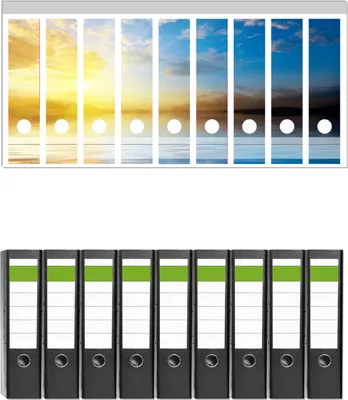 Produktbild von Wallario 9 Stück breite Ordner inkl. Klebeetiketten mit Motive Sonnenuntergang über dem Meer I -  Set mit Rückenschildern / Ordnerrücken Stickern