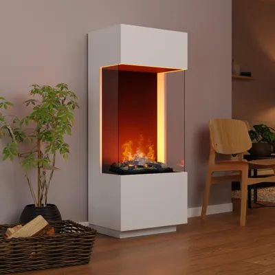 Produktbild von GLOW FIRE Elektrokamin 'OGF 1'| Wasserdampf Kamin mit OMC 400 mit Holzdeko in weiß als Raumteiler | HxBxT: 55x136x40 cm