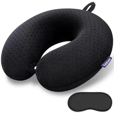 Productafbeelding van Reiskussen voor de nek, memory foam, U-vorm, zwart, 30x30x10 cm
