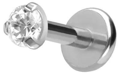 Produktbild von Ohrpiercing, Nasenpiercing Titan Labret mit Push Fit EINGEFASSTER KRISTALL Silber Stablänge: 6mm | Stabstärke: 1,2mm | Kristallgröße: 2mm