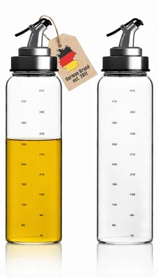 Produktbild von Intirilife Ölspender Set 2-teilig Essig und Öl Flaschen aus Glas 450 ml multifunktional - Für portionsgerechtes Ausgießen ohne zu verschütten