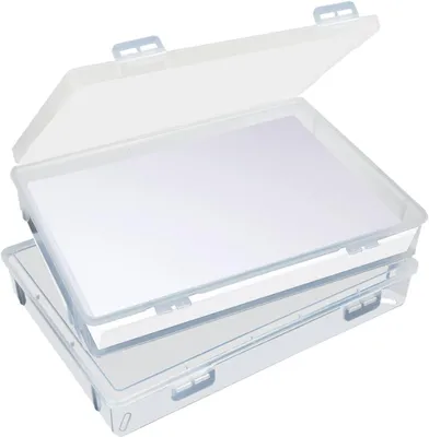 Obrázok produktu pre Ukladacie boxy s vekom, priehľadné, 2 kusy, 32 x 22 x 5 cm, vhodné na dokumenty