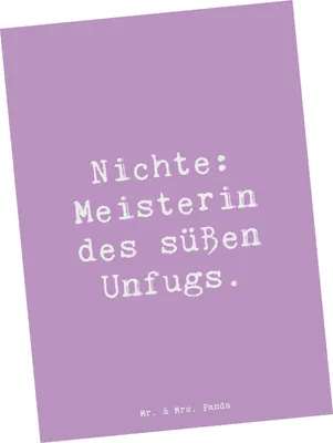 Produktbild von Mr. & Mrs. Panda Postkarte Spruch Nichte Meisterin - Lavendeltraum - Geschenk, Familienmitglieder, Weihnachten, Unfug, Spaß, Fotokarte, Liebe, Ansichtskarte, Geburtstage
