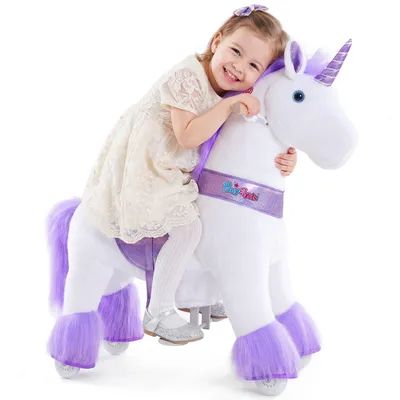 Obrázok produktu pre PonyCycle Jednorožec na koni pre deti od 3 do 4 rokov Interiérový a exteriérový jazdiaci kôň na kolieskach s brzdou a zvukom- Ux306
