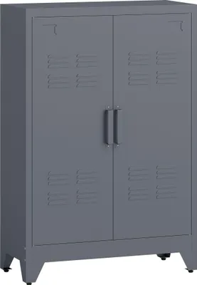 Produktbild von Aktenschrank mit Lamellentüren, Lagerschrank, Metallschrank mit 2 verstellbaren Einlegeböden, 75 x 33 x 110 cm, Grau