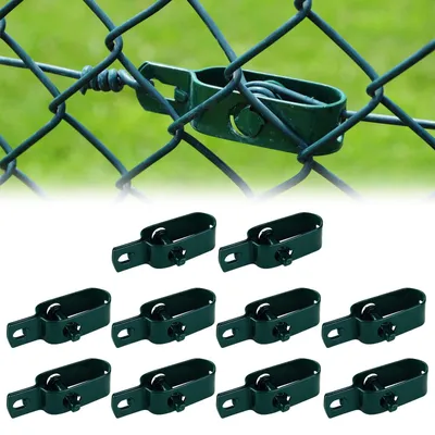 Image de 10 tendeurs pour clôtures en treillis métallique, galvanisés, revêtus de plastique vert, pour clôtures en fil de fer noué, clôtures de jardin, clôtures de pâturage (longueur : 10 cm)