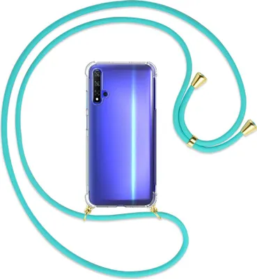 Produktbild von Handykette Backcover-Schutzhülle mit Band (Metall goldfarben) für Honor 20 / Huawei nova 5T - türkis