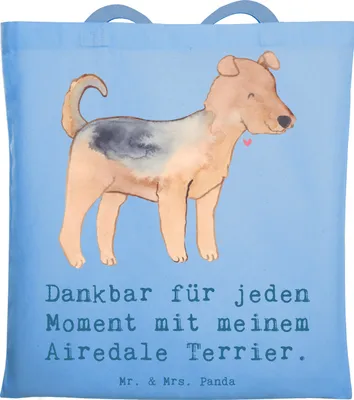 Produktbild von Mr. & Mrs. Panda Tote Bag Airedale Terrier Moment - Sky Blue - Geschenk, Shopping Tasche, Jutetasche, Laptoptasche, Schultasche