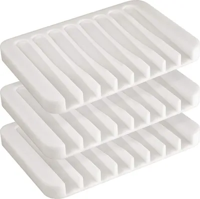 Produktbild von Silikon-Seifenschalenhalter, Dusche, Wasserfall, selbstentleerend, für Badezimmer, Küche, Arbeitsplatte, 3 Stück, weiß