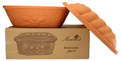Produktbild von Mambocat Brotkasten Berti echtes Terrakotta Vorrats-Kasten mit Deckel 100 % natural Geschenk-Karton