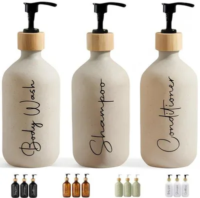 Produktbild von Famanu Seifenspender Set – 3 Stück, matte beige, 500 ml, inklusive Fülltrichter